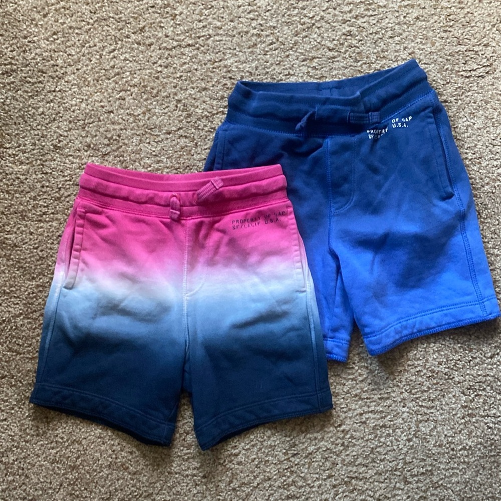 Kids Pull-On Fleece Shorts. XS. Vintage navy & red (pink)/white/blue dip-die
